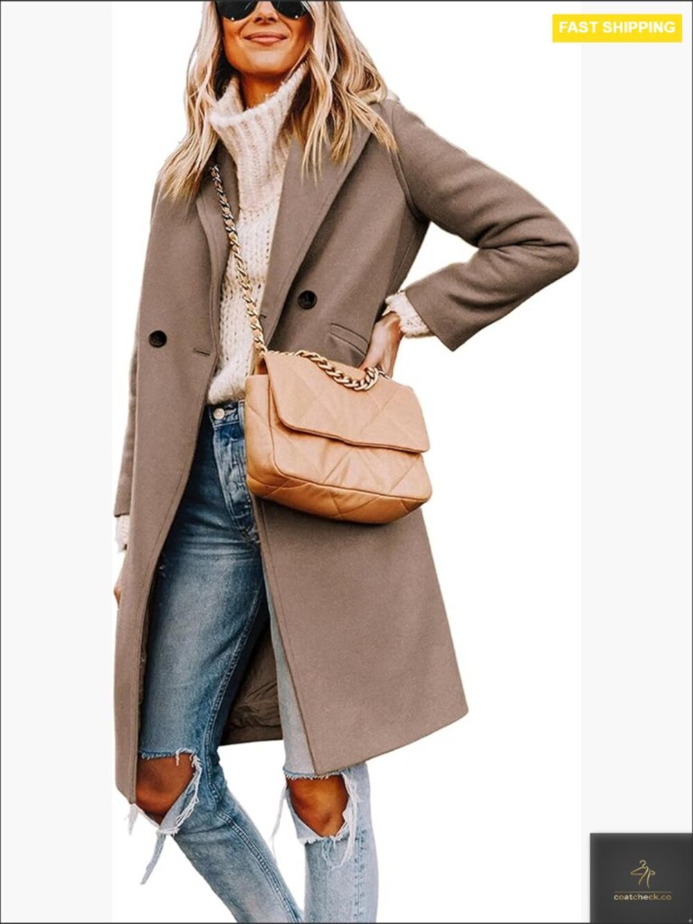 Wool Blend Peacoat Notch Lapel Single-Breasted Casual Winter Coat Slim Fit Warm
